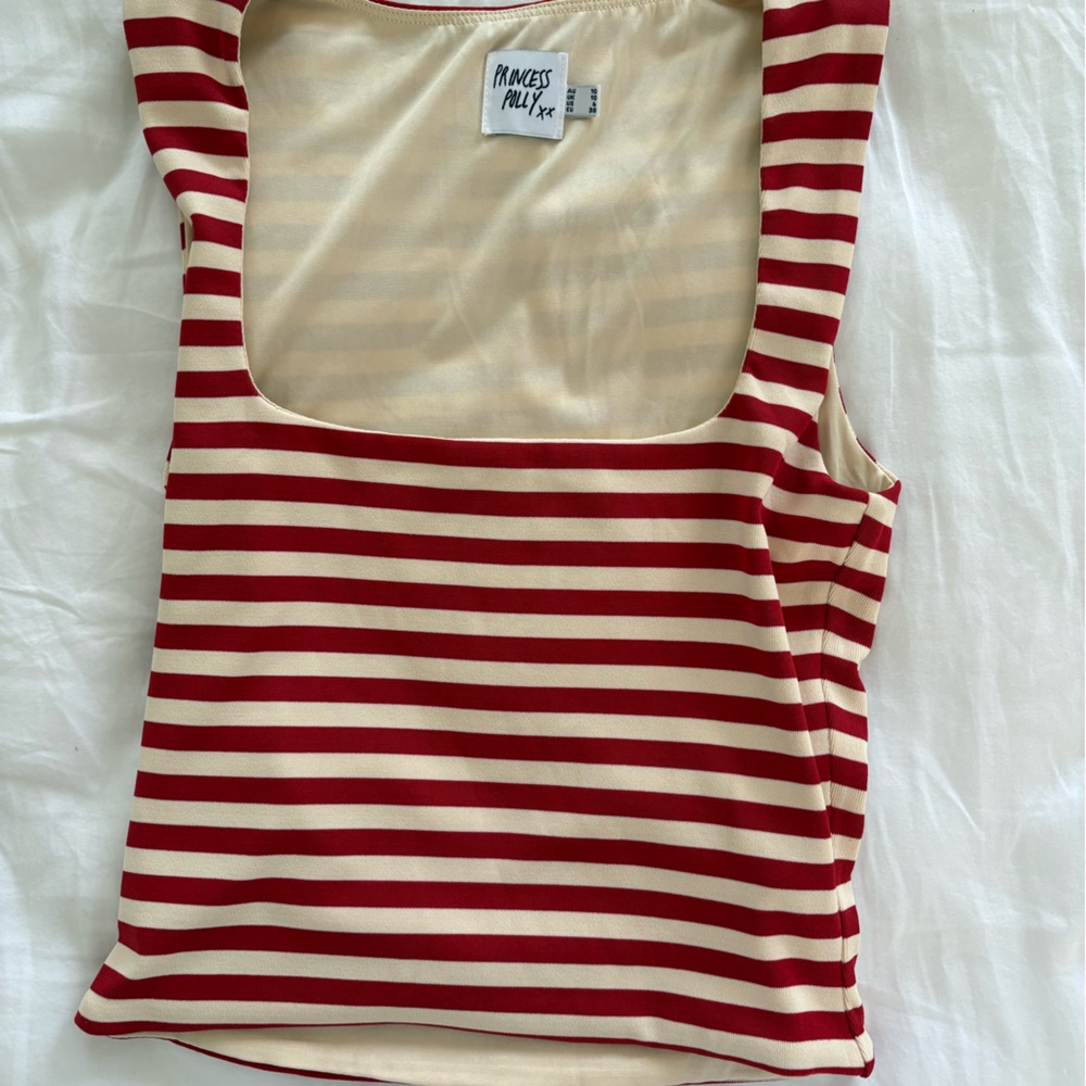 Princess Polly Striped Red and Cream Tank Top